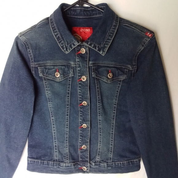 Women's Vintage eckored Y2K Button Up Denim Jean Jacket Retro Fitted Style - Picture 9 of 16